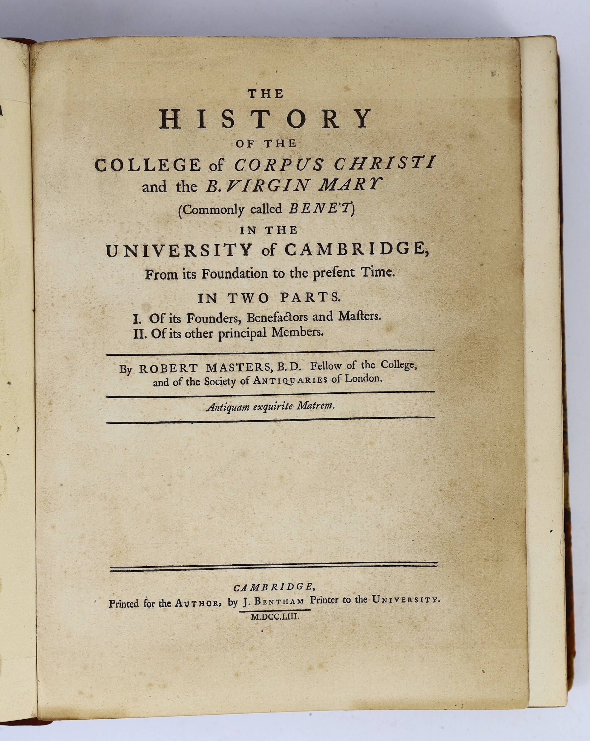 CAMBS: Lamb, John - Masters' History of the College of Corpus Christi; and the Blessed Virgin Mary in the University of Cambridge. With additional matter and a continuation to the present time ...